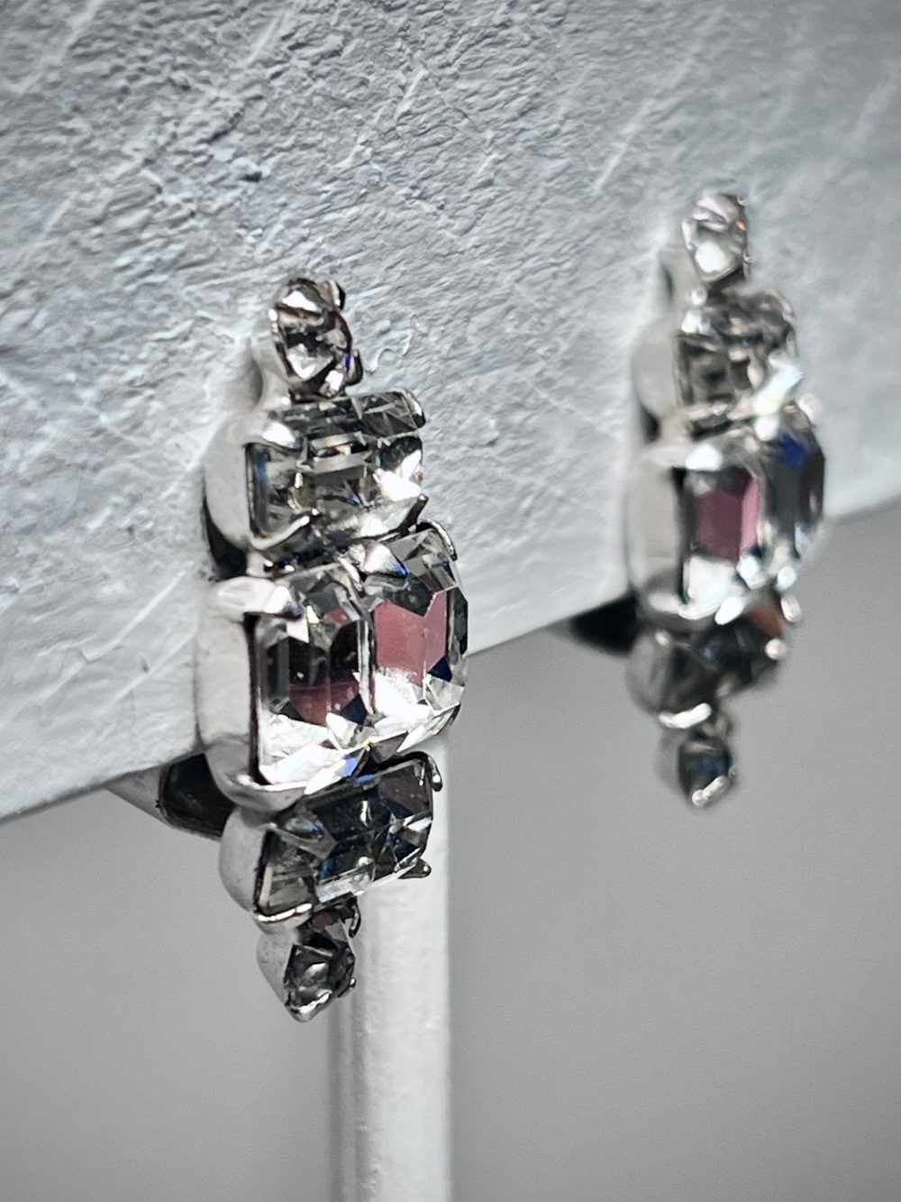 Vintage Baguette, Emerald Cut Cluster Set Clear Rhinestone Clip-on Earrings